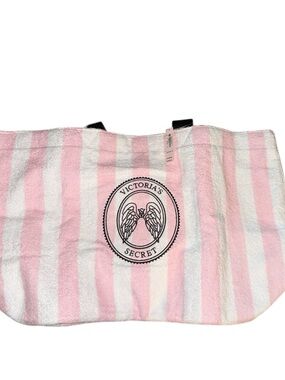 Victoria's Secret Pink & White Striped Tote with Angel Wing Logo NWT
